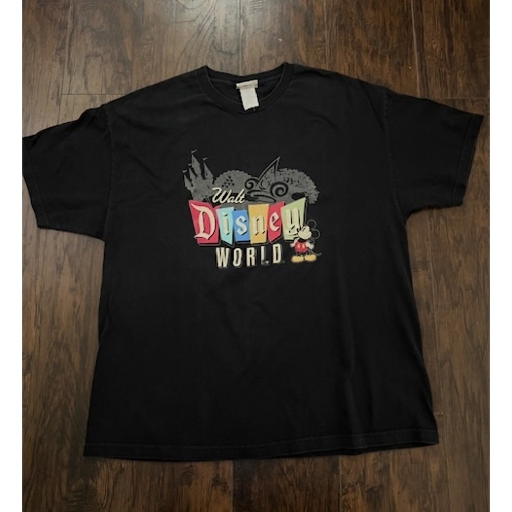 Y2K Disney Mickey Mouse Walt Disney World Black 2X Unisex‎ Adult T-Shirt